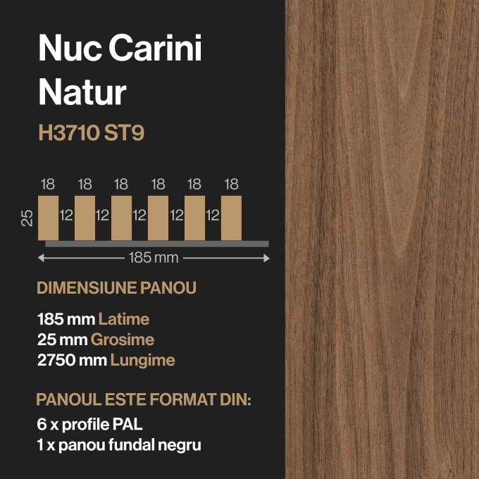 Panou riflat PAL Nuc Carini Natur H3710 ST9, 275 cmH