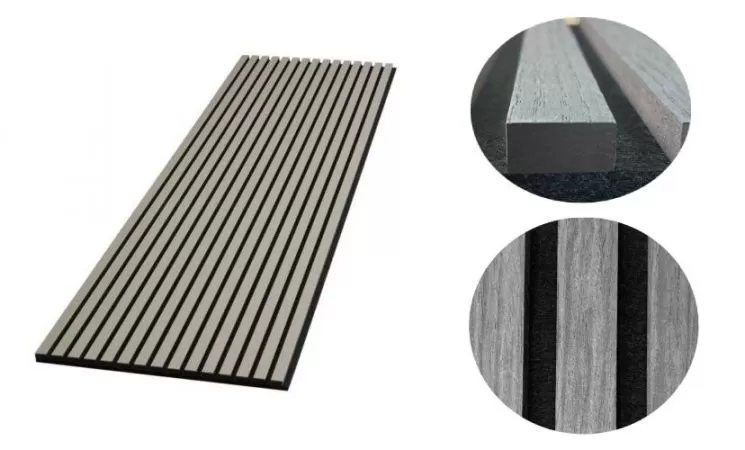 Panou riflat acustic, gri 240x60x2.1 cm